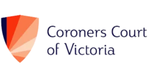 The Coroners Court of Victoria logo features a red-orange shield beside the court name.